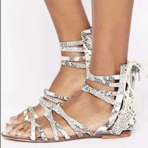 Free People JULIETTE WRAP Gladiator Sandals Snakeskin 36 LEATHER‎ Silver WOMEN 6
